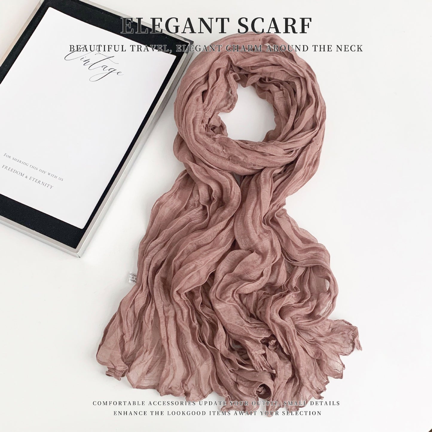 Solid Color Polyester Silk Scarf For Women, Suitable For All Seasons