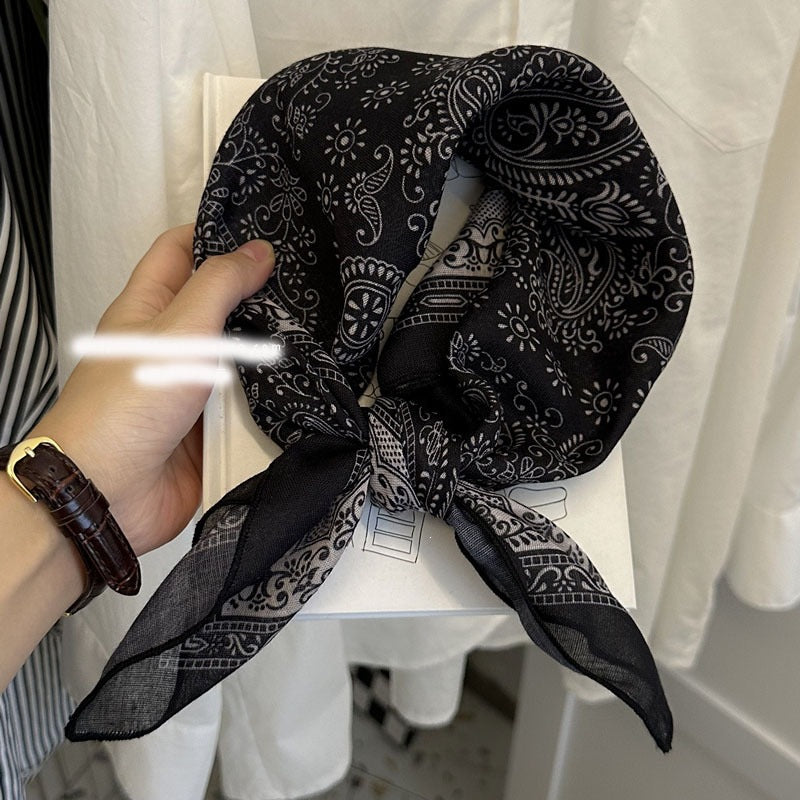 Retro Polka Dots Cotton And Linen Bandana For Women In Navy Blue, Perfect For Autumn Wear