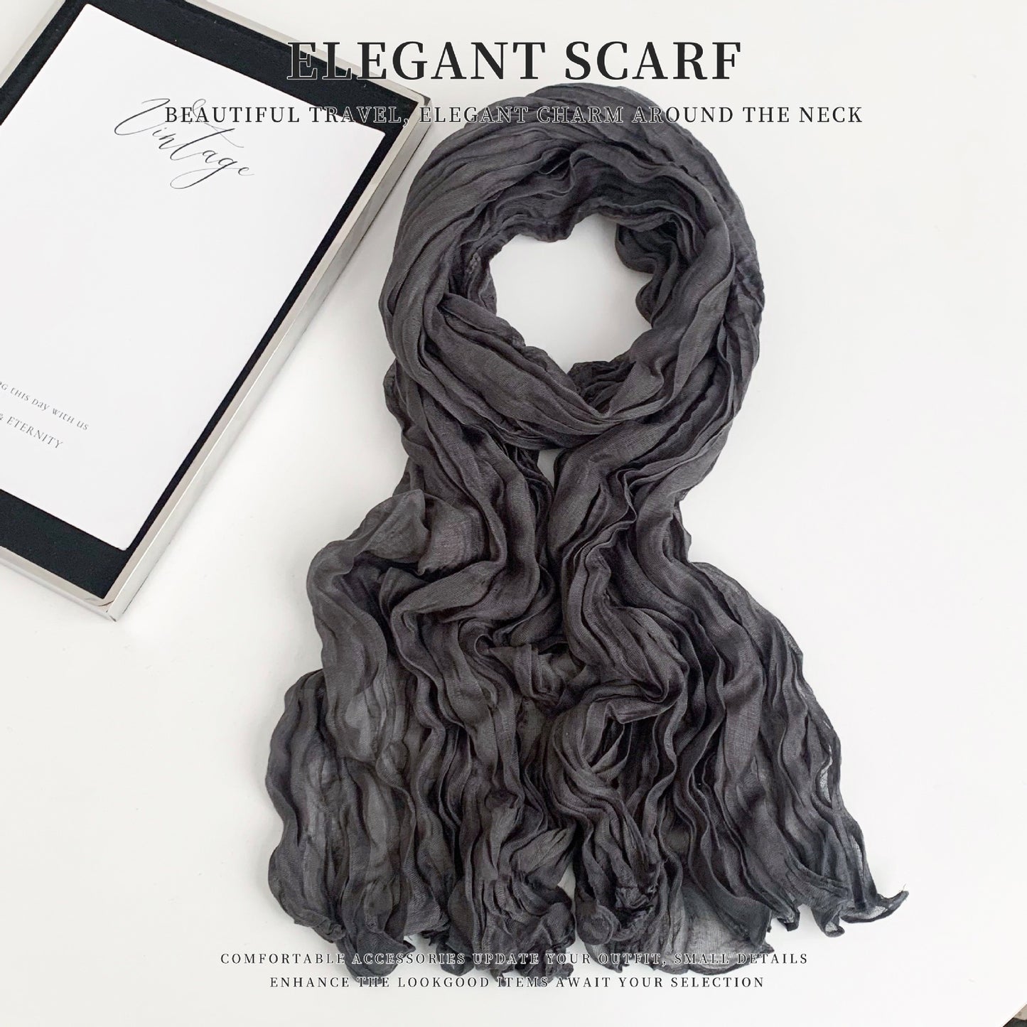 Solid Color Polyester Silk Scarf For Women, Suitable For All Seasons
