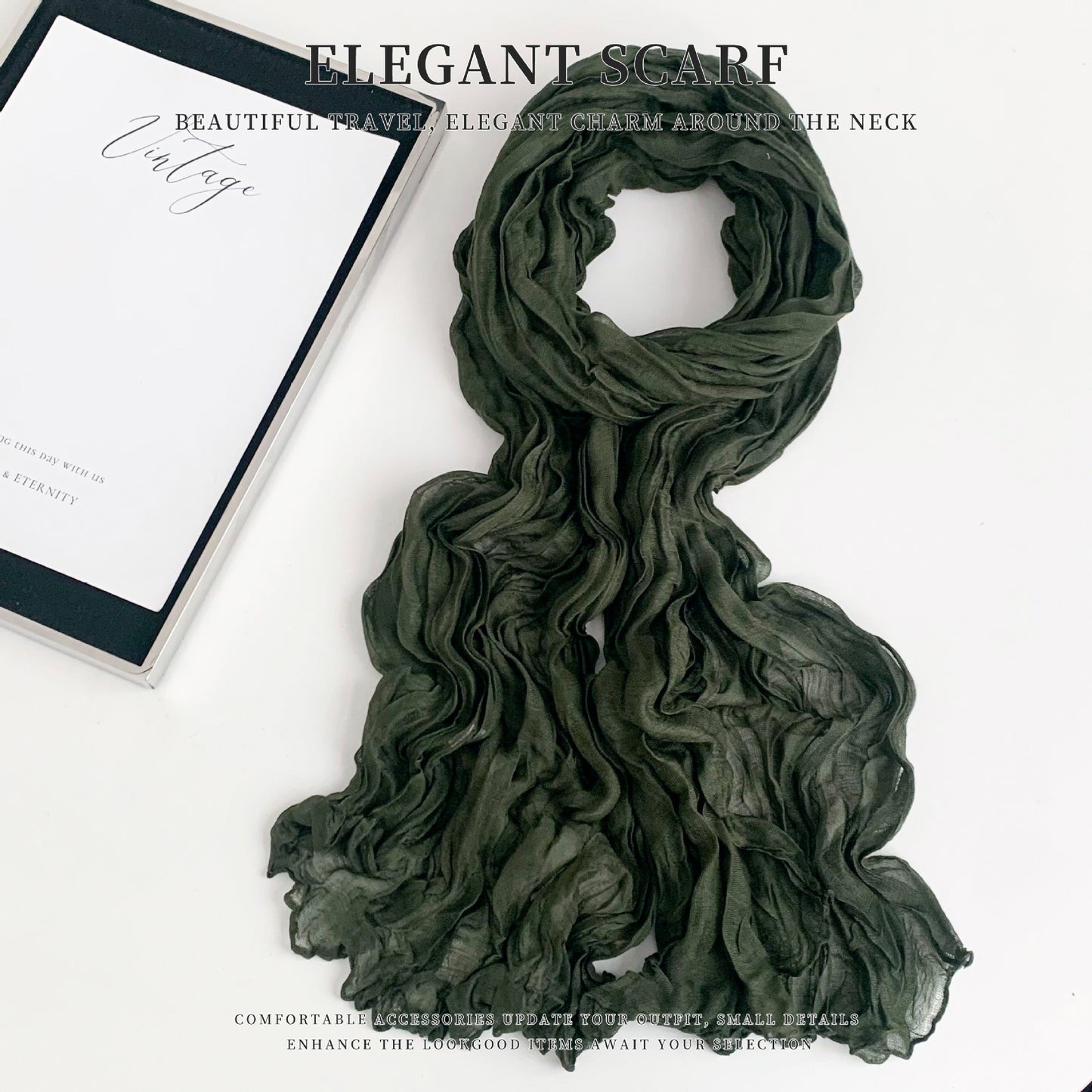 Solid Color Polyester Silk Scarf For Women, Suitable For All Seasons