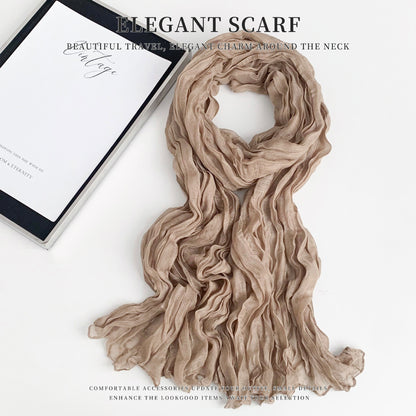 Solid Color Polyester Silk Scarf For Women, Suitable For All Seasons