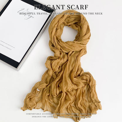 Solid Color Polyester Silk Scarf For Women, Suitable For All Seasons