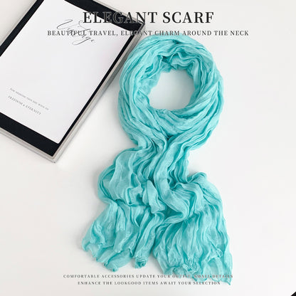 Solid Color Polyester Silk Scarf For Women, Suitable For All Seasons