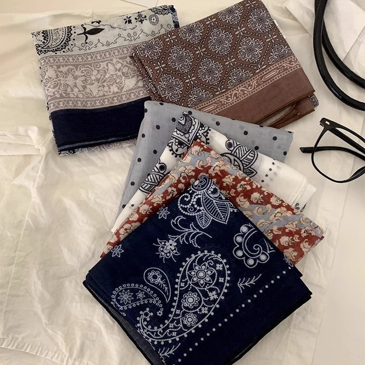 Retro Polka Dots Cotton And Linen Bandana For Women In Navy Blue, Perfect For Autumn Wear