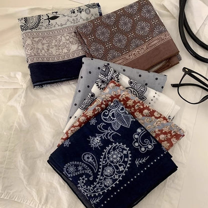 Retro Polka Dots Cotton And Linen Bandana For Women In Navy Blue, Perfect For Autumn Wear