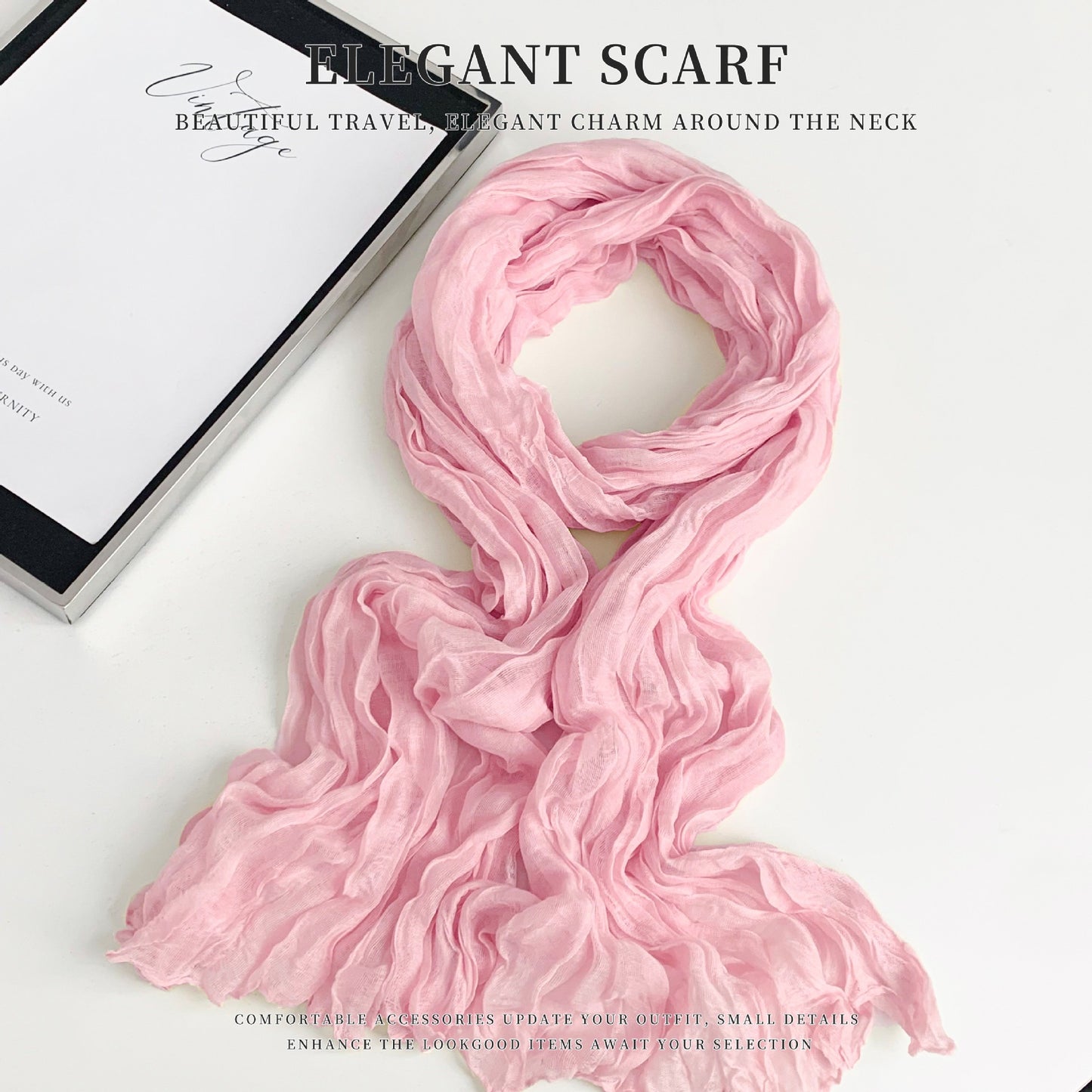 Solid Color Polyester Silk Scarf For Women, Suitable For All Seasons