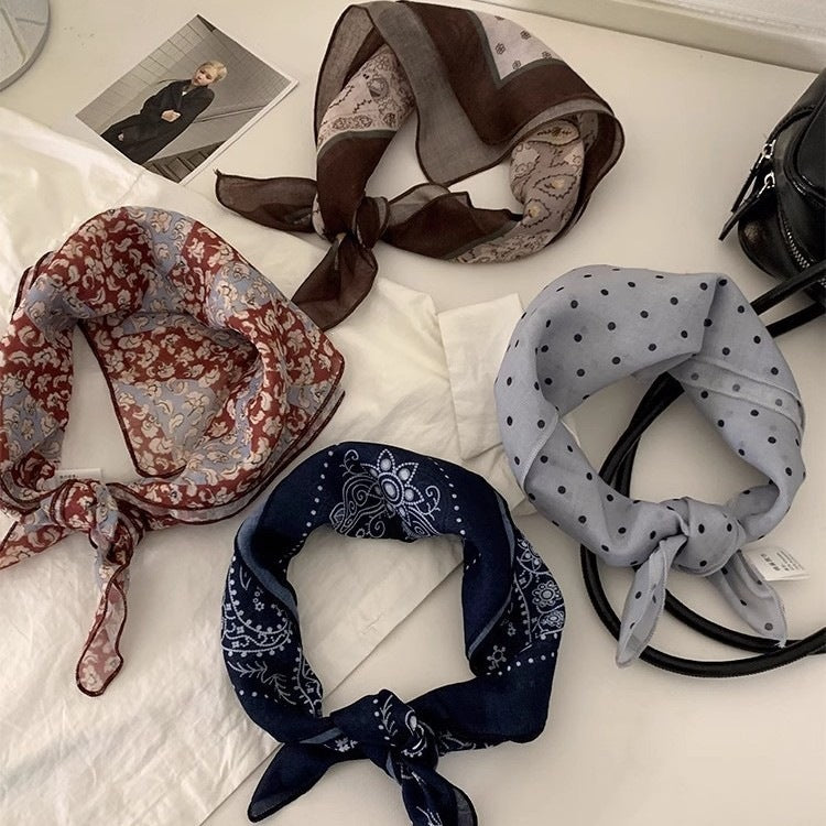 Retro Polka Dots Cotton And Linen Bandana For Women In Navy Blue, Perfect For Autumn Wear