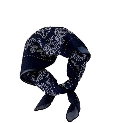 Retro Polka Dots Cotton And Linen Bandana For Women In Navy Blue, Perfect For Autumn Wear