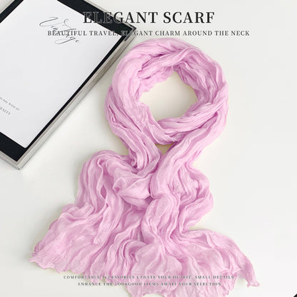 Solid Color Polyester Silk Scarf For Women, Suitable For All Seasons