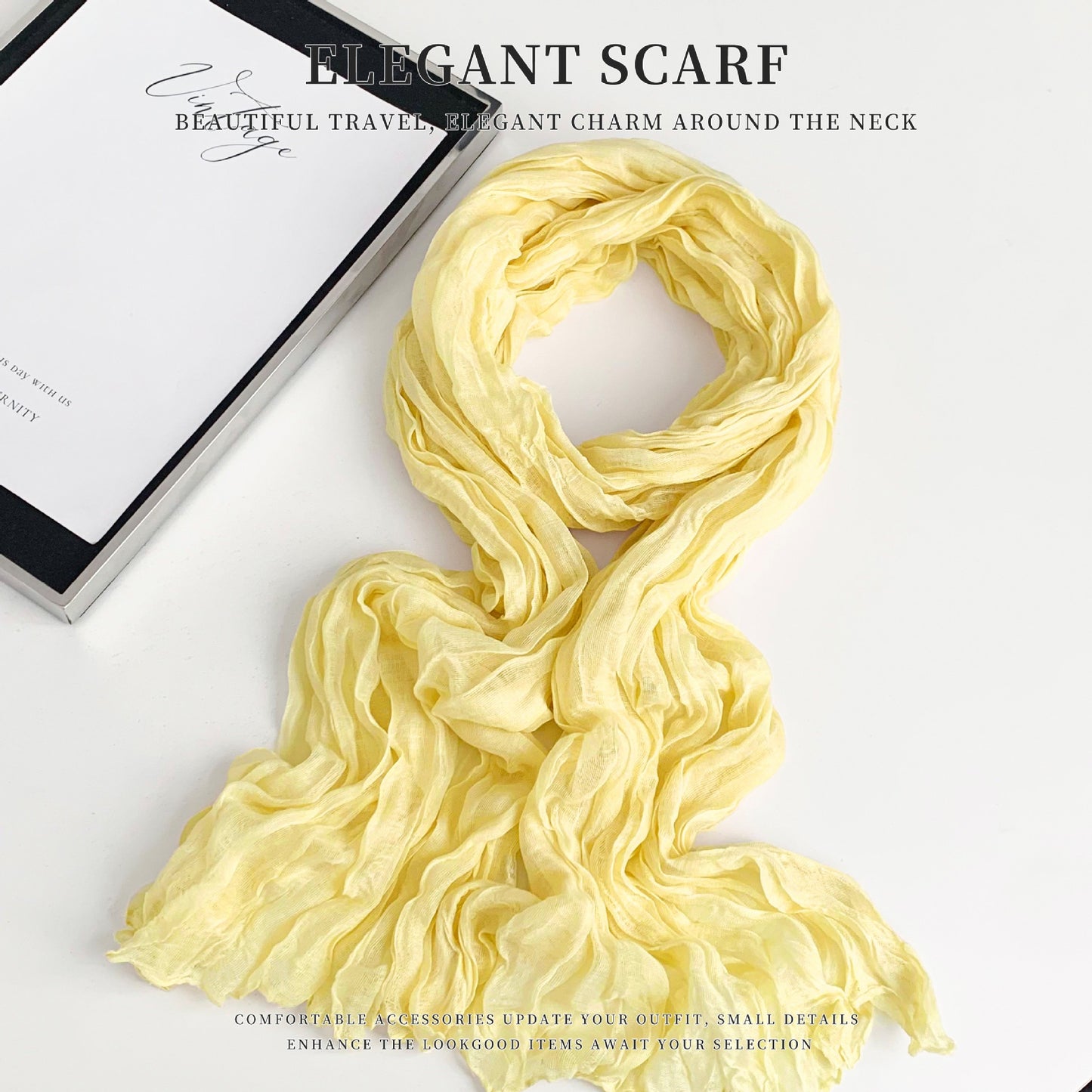Solid Color Polyester Silk Scarf For Women, Suitable For All Seasons