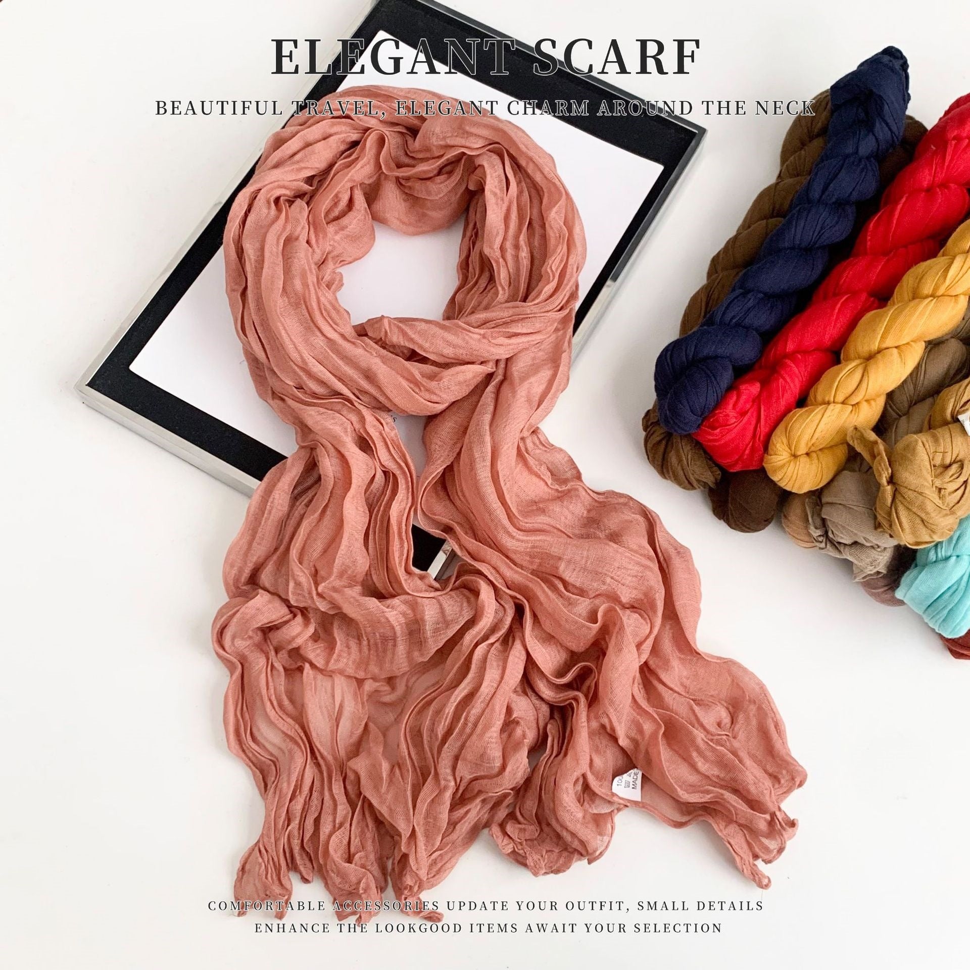 Solid Color Polyester Silk Scarf For Women, Suitable For All Seasons