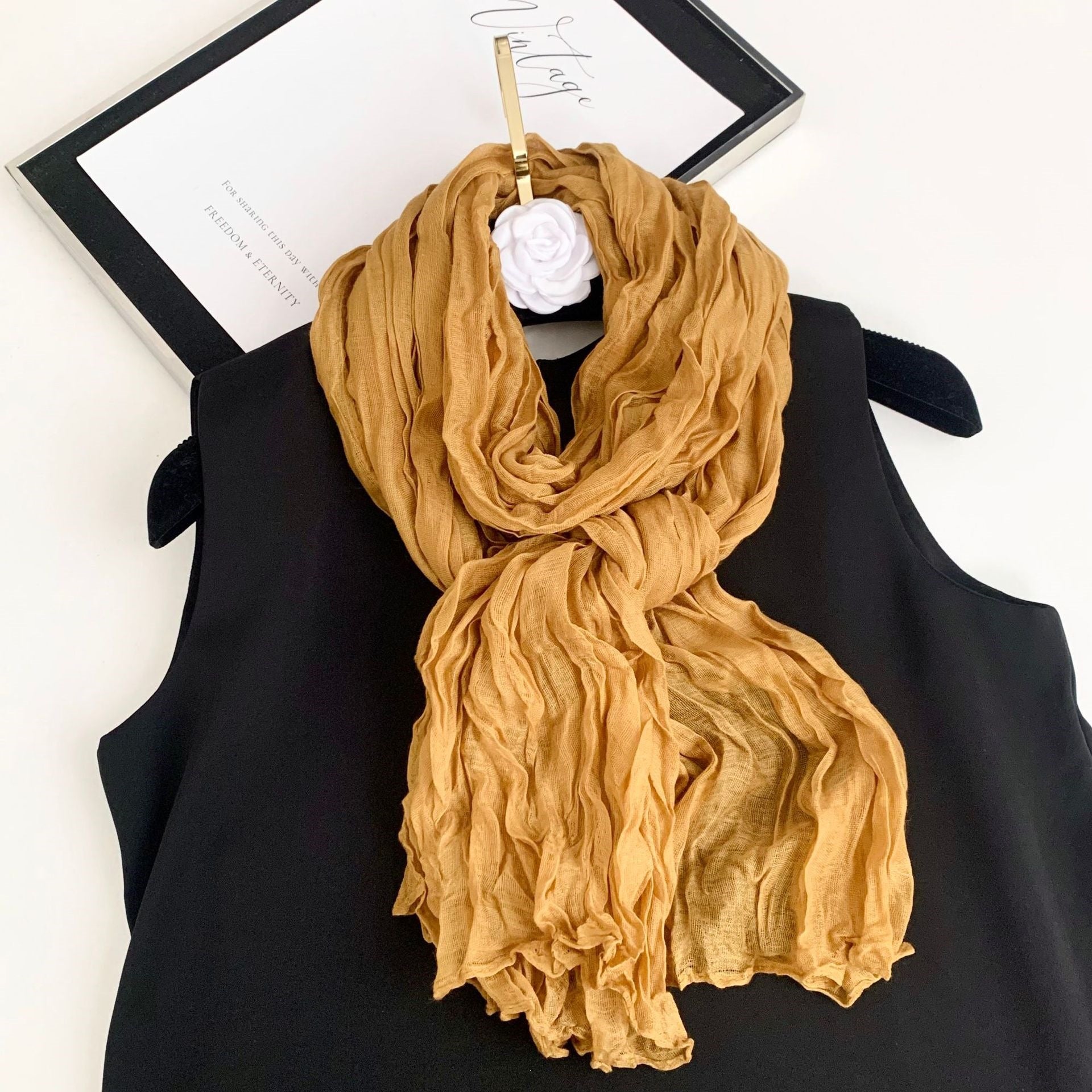 Solid Color Polyester Silk Scarf For Women, Suitable For All Seasons