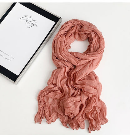 Solid Color Polyester Silk Scarf For Women, Suitable For All Seasons