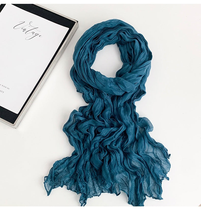 Solid Color Polyester Silk Scarf For Women, Suitable For All Seasons