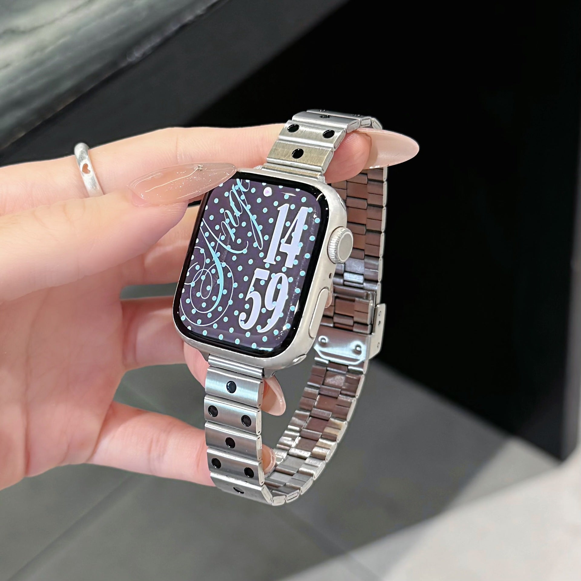 Apple Watch Strap With Stainless Steel Polka Dot Design, Durable And Stylish Replacement Band
