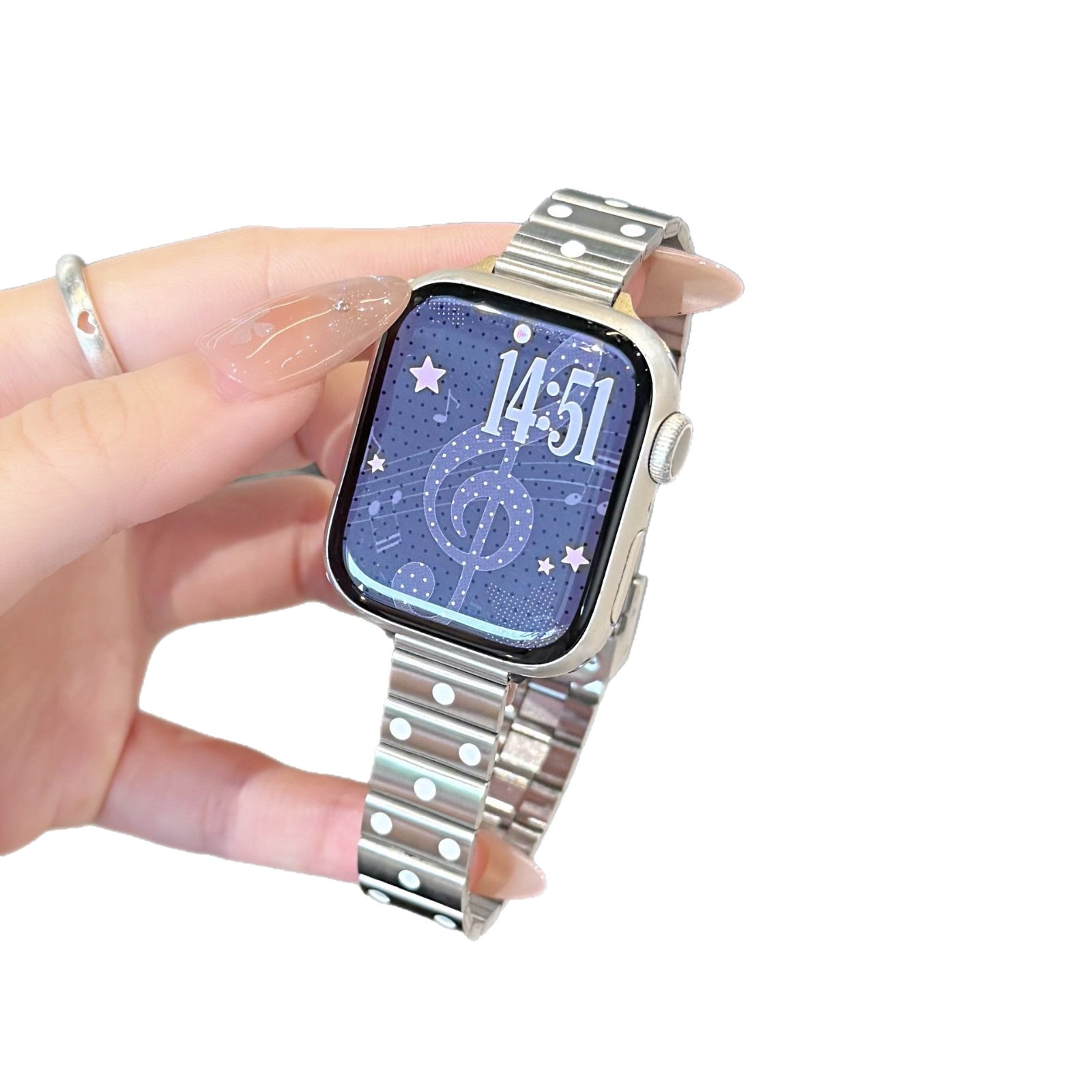 Apple Watch Strap With Stainless Steel Polka Dot Design, Durable And Stylish Replacement Band