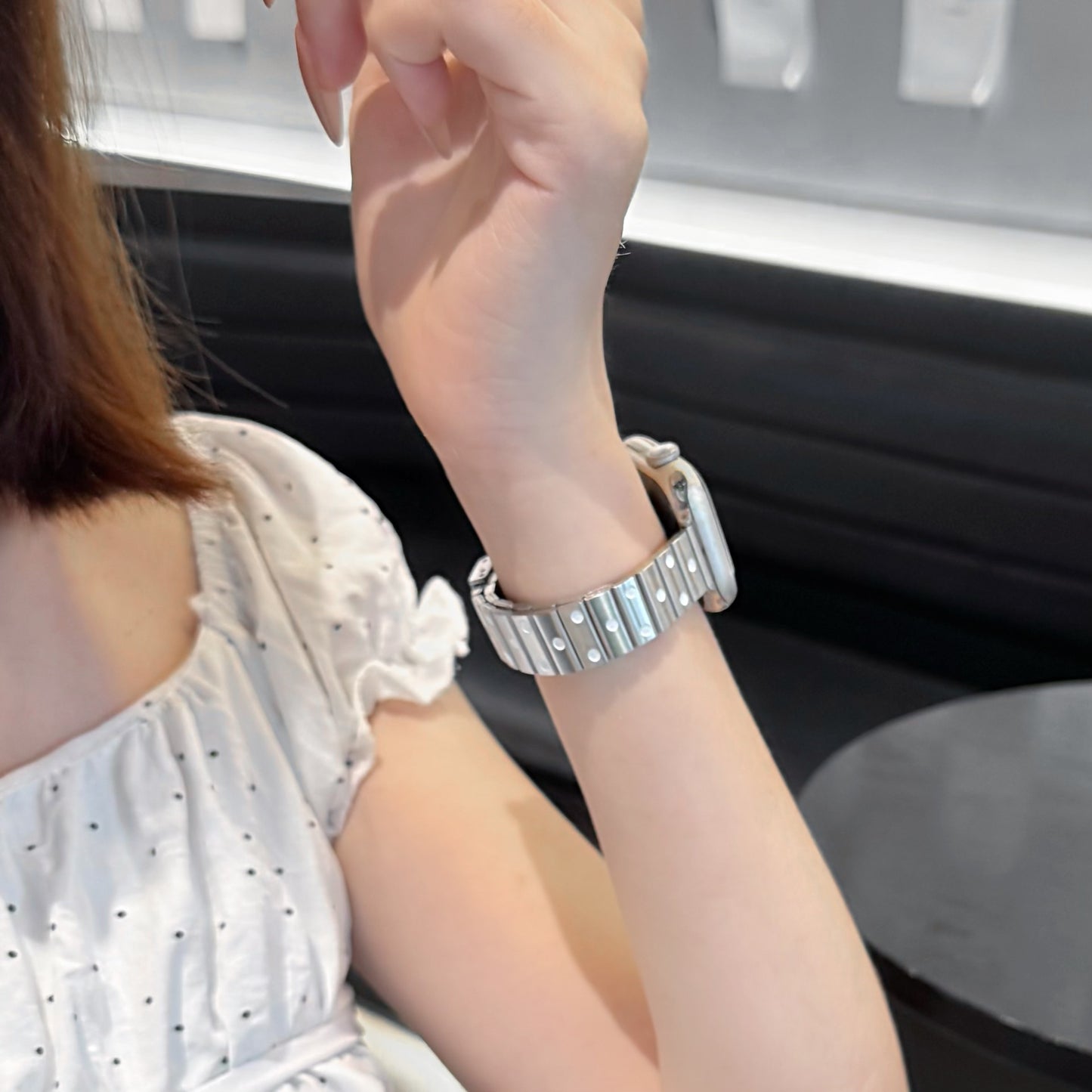 Apple Watch Strap With Stainless Steel Polka Dot Design, Durable And Stylish Replacement Band