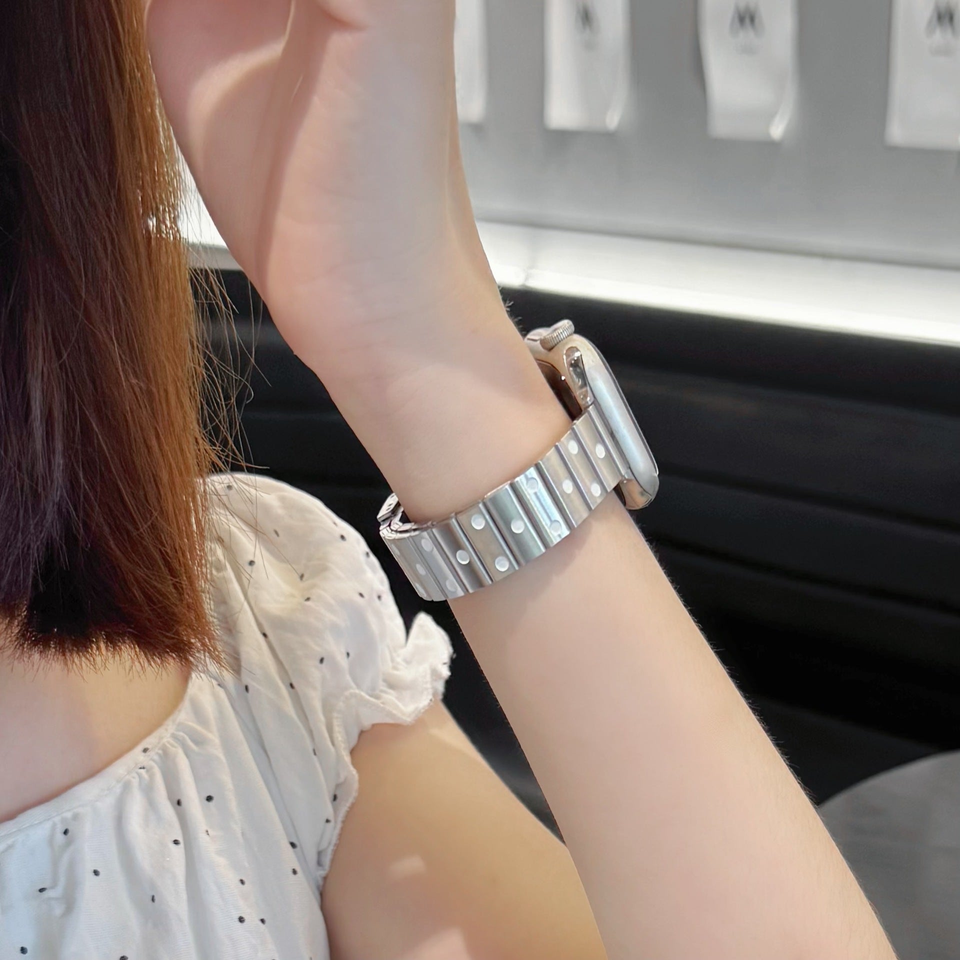 Apple Watch Strap With Stainless Steel Polka Dot Design, Durable And Stylish Replacement Band