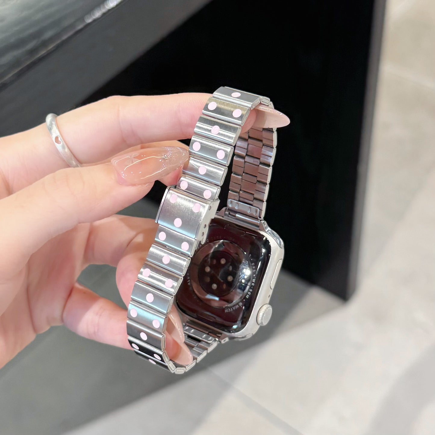 Apple Watch Strap With Stainless Steel Polka Dot Design, Durable And Stylish Replacement Band