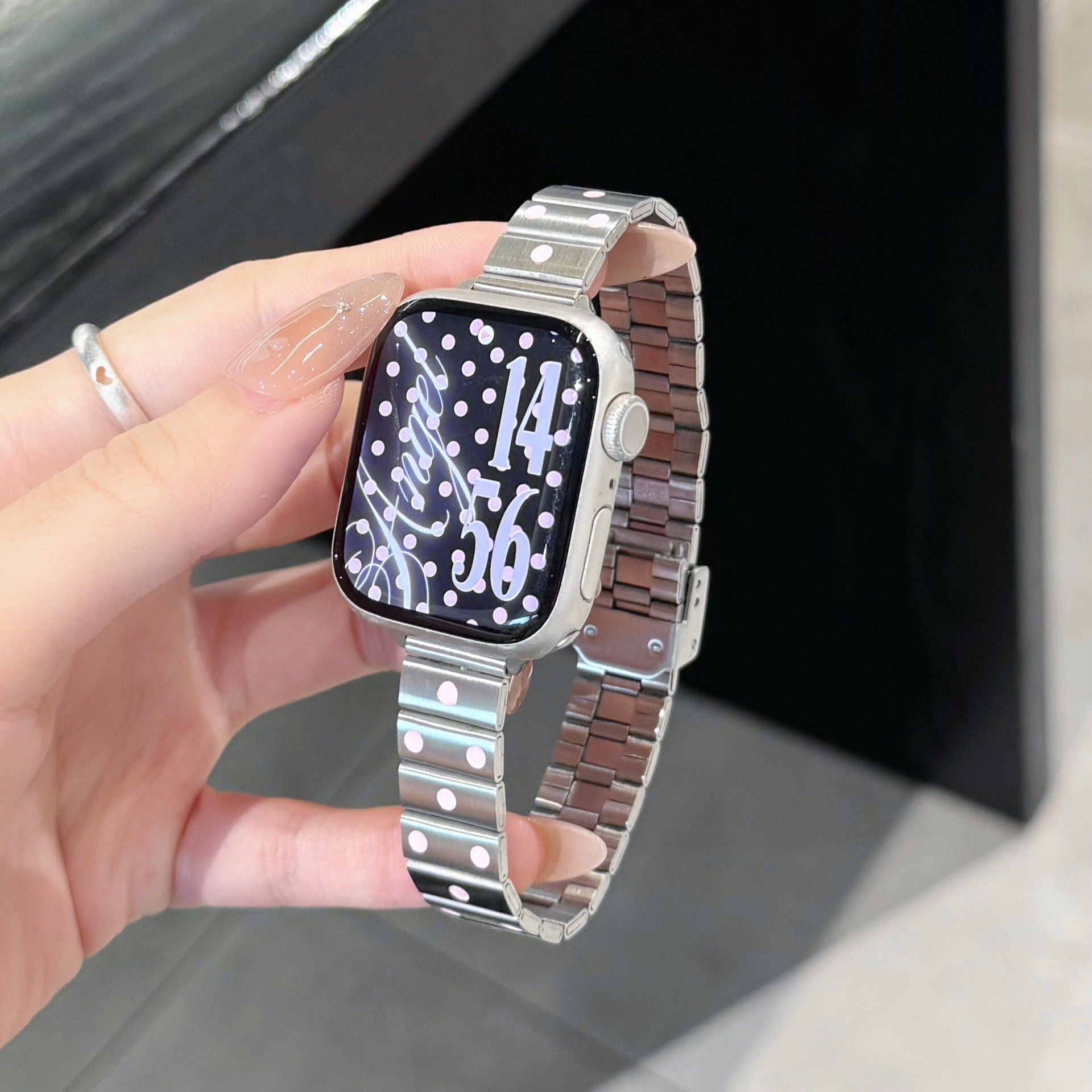 Apple Watch Strap With Stainless Steel Polka Dot Design, Durable And Stylish Replacement Band
