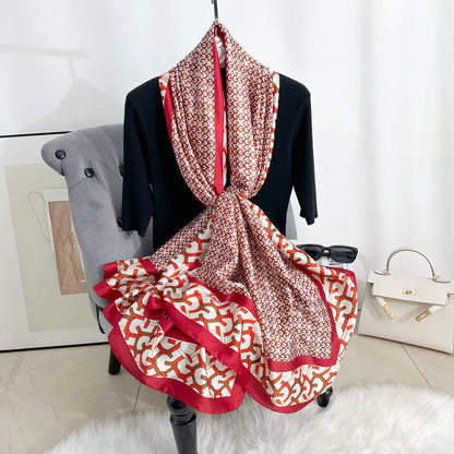 British Style Plaid Satin Silk Scarf For Women, Perfect For Spring Season