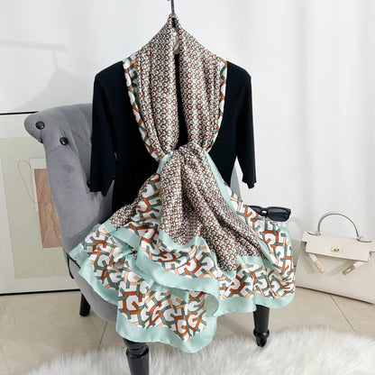 British Style Plaid Satin Silk Scarf For Women, Perfect For Spring Season
