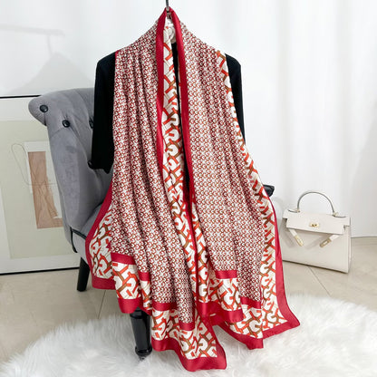 British Style Plaid Satin Silk Scarf For Women, Perfect For Spring Season