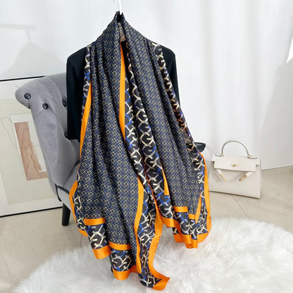 British Style Plaid Satin Silk Scarf For Women, Perfect For Spring Season