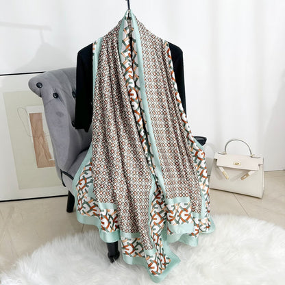 British Style Plaid Satin Silk Scarf For Women, Perfect For Spring Season