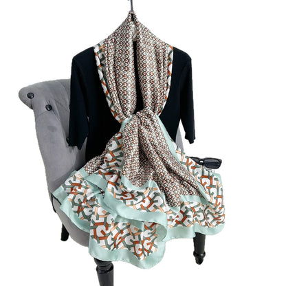 British Style Plaid Satin Silk Scarf For Women, Perfect For Spring Season