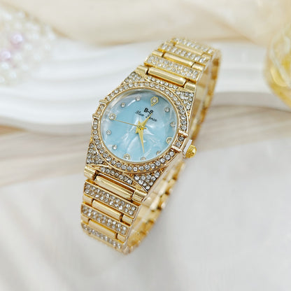 Women's Quartz Watch With Round Dial, Alloy Strap, Single Folding Buckle, And Ordinary Glass Mirror