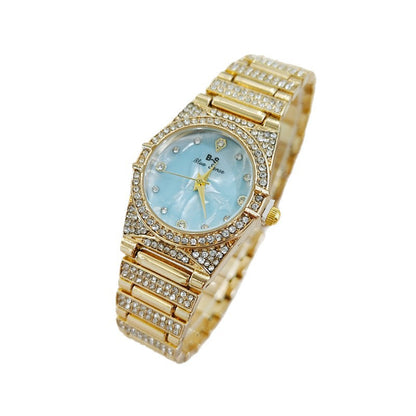 Women's Quartz Watch With Round Dial, Alloy Strap, Single Folding Buckle, And Ordinary Glass Mirror
