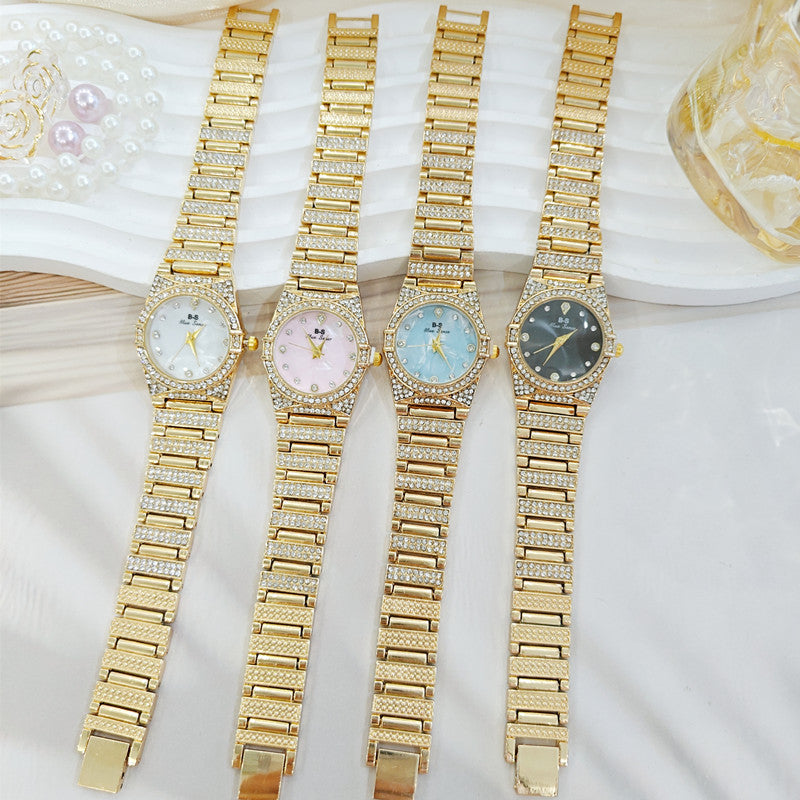 Women's Quartz Watch With Round Dial, Alloy Strap, Single Folding Buckle, And Ordinary Glass Mirror