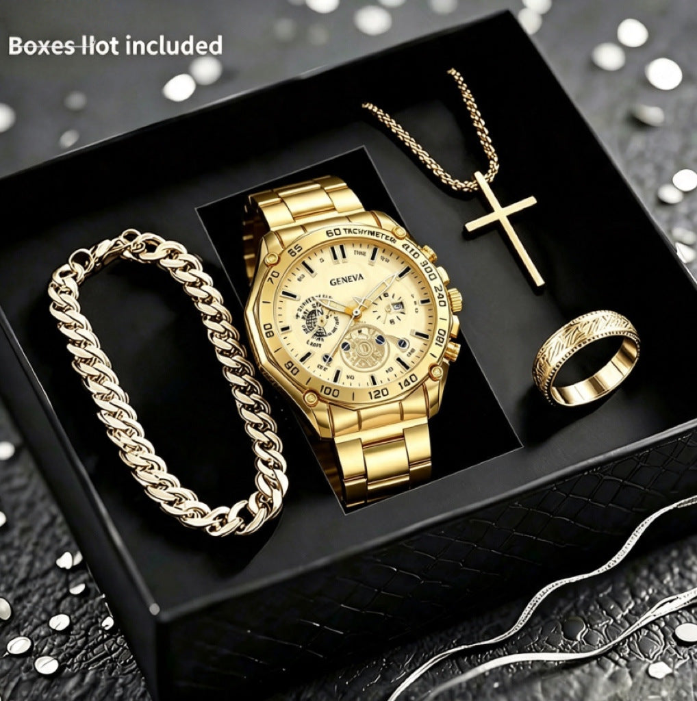 Men's Smartwatch Bundle With Quartz Movement, Round Dial, Alloy Strap, Single Folding Buckle, And Ordinary Glass Mirror
