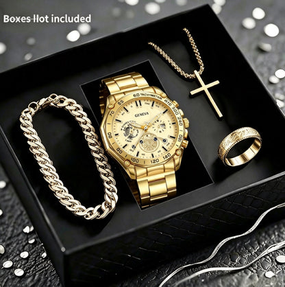 Men's Smartwatch Bundle With Quartz Movement, Round Dial, Alloy Strap, Single Folding Buckle, And Ordinary Glass Mirror