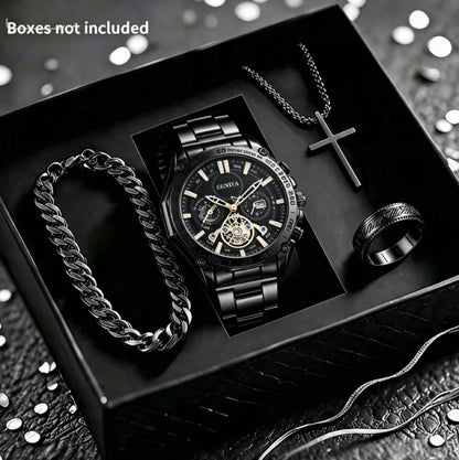 Men's Smartwatch Bundle With Quartz Movement, Round Dial, Alloy Strap, Single Folding Buckle, And Ordinary Glass Mirror