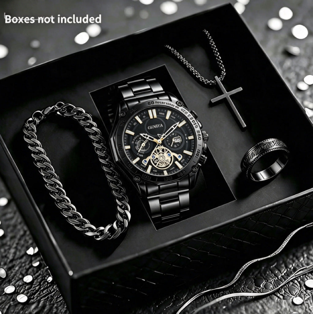 Men's Quartz Watch With Alloy Strap And Single Folding Buckle, Round Dial Featuring Pointer Display And Ordinary Glass Mirror