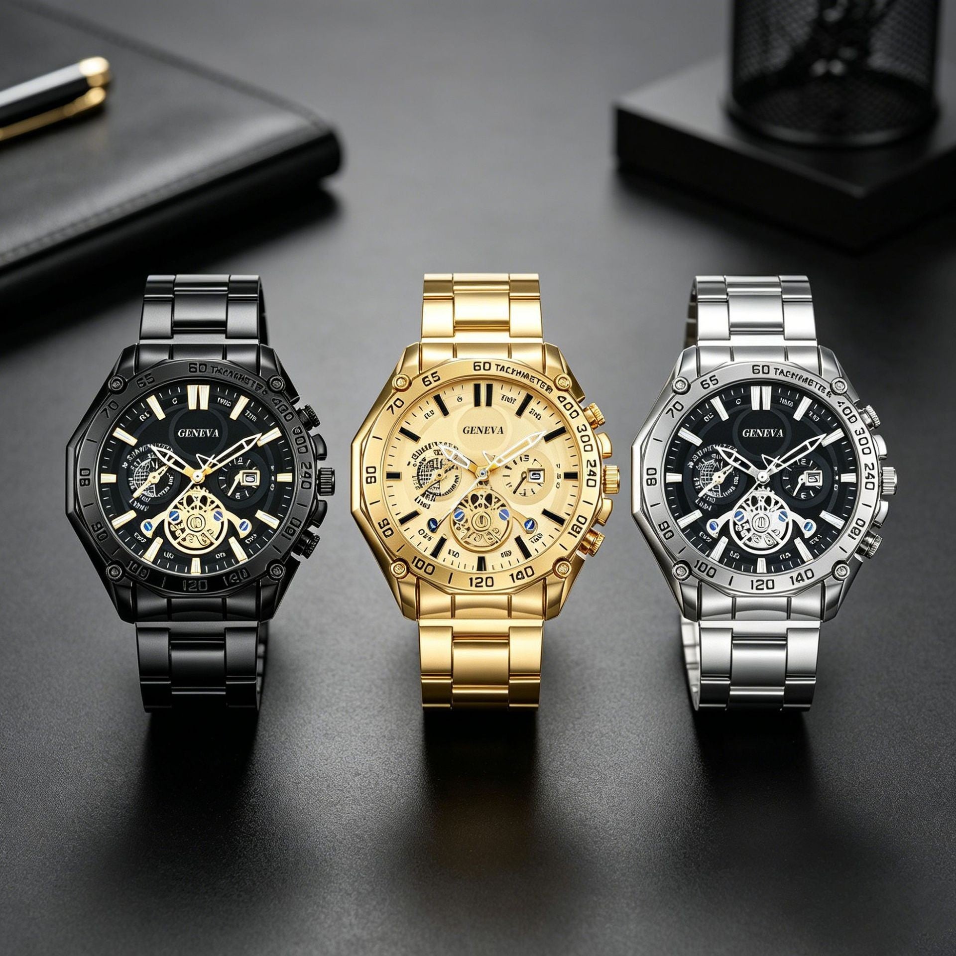 Men's Smartwatch Bundle With Quartz Movement, Round Dial, Alloy Strap, Single Folding Buckle, And Ordinary Glass Mirror