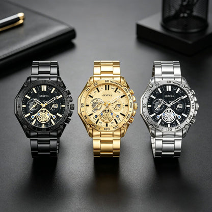 Men's Smartwatch Bundle With Quartz Movement, Round Dial, Alloy Strap, Single Folding Buckle, And Ordinary Glass Mirror