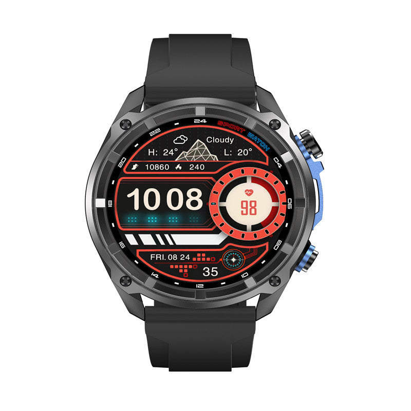 Men's Smart Watch With Round Dial, Silica Gel Strap In Dyed Black, Tempered Glass Mirror, Featuring Bluetooth Calling