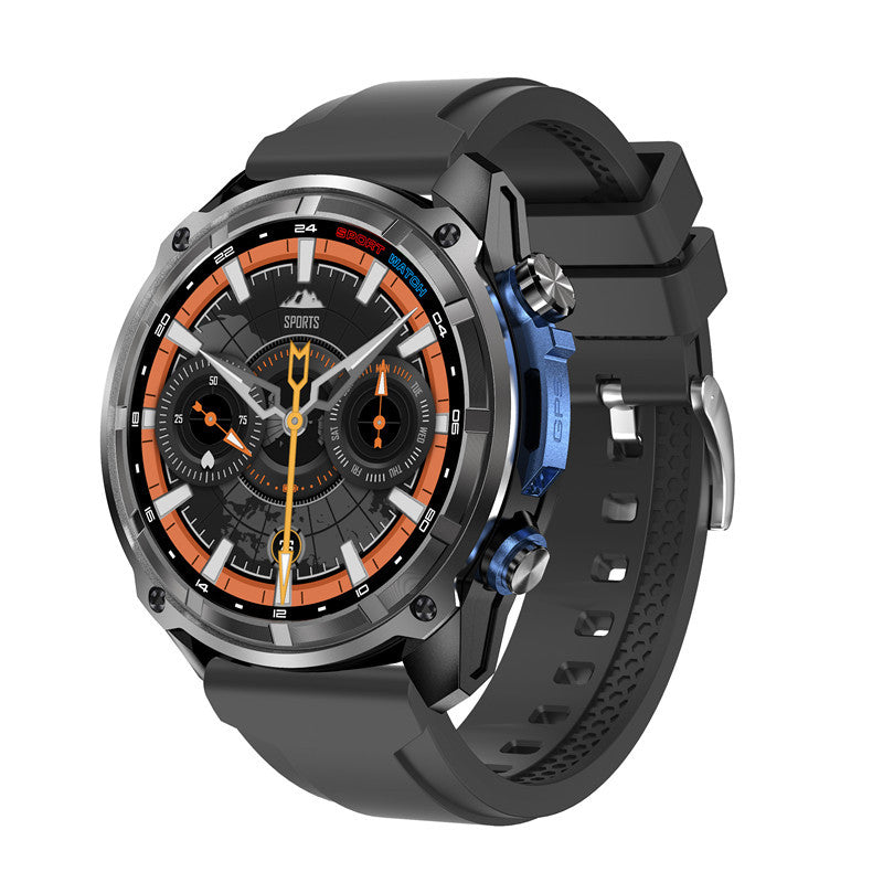 Men's Smart Watch With Round Dial, Silica Gel Strap In Dyed Black, Tempered Glass Mirror, Featuring Bluetooth Calling