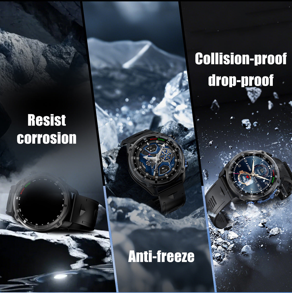 Men's Smart Watch With Round Dial, Silica Gel Strap In Dyed Black, Tempered Glass Mirror, Featuring Bluetooth Calling