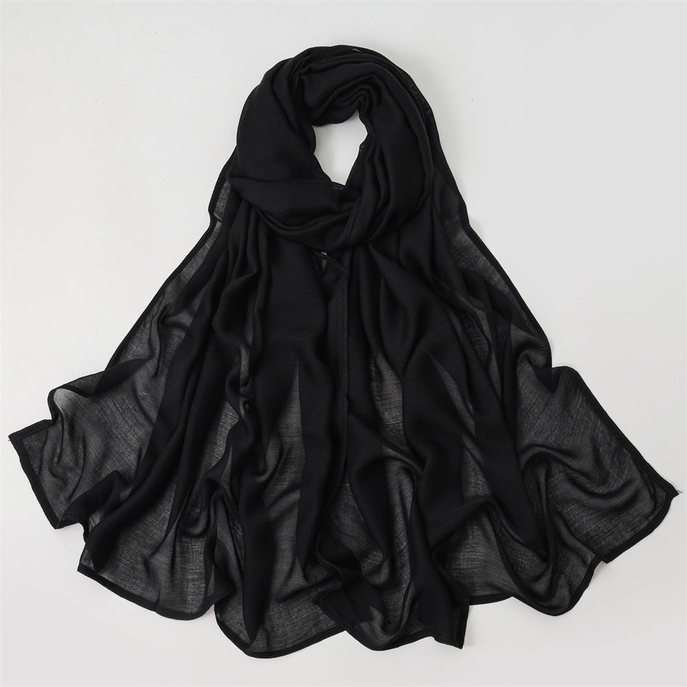 Solid Color Polyester Shawl In Dyed Black, Suitable For All Seasons, Stylish Scarf Accessory