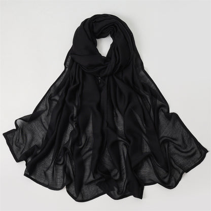 Solid Color Polyester Shawl In Dyed Black, Suitable For All Seasons, Stylish Scarf Accessory
