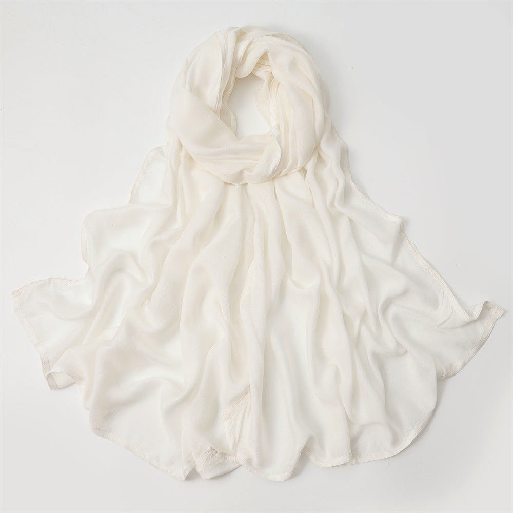 Solid Color Polyester Shawl In Dyed Black, Suitable For All Seasons, Stylish Scarf Accessory