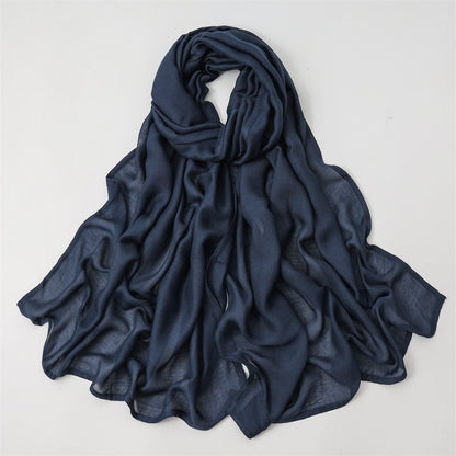 Solid Color Polyester Shawl In Dyed Black, Suitable For All Seasons, Stylish Scarf Accessory