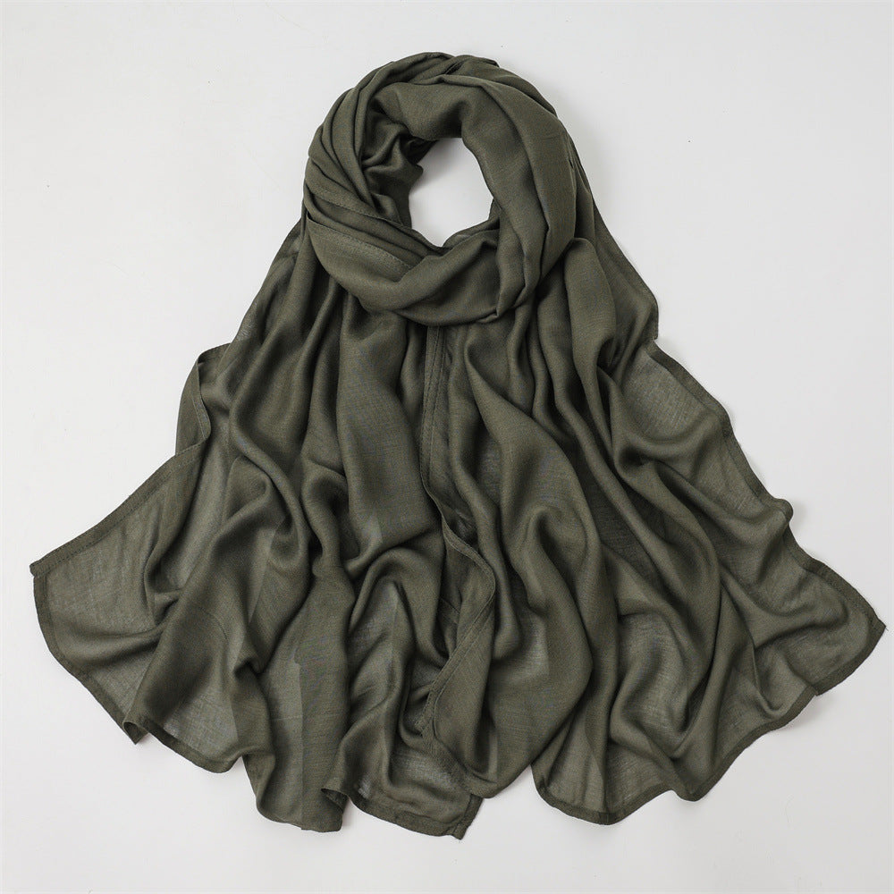 Solid Color Polyester Shawl In Dyed Black, Suitable For All Seasons, Stylish Scarf Accessory