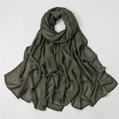 Solid Color Polyester Shawl In Dyed Black, Suitable For All Seasons, Stylish Scarf Accessory