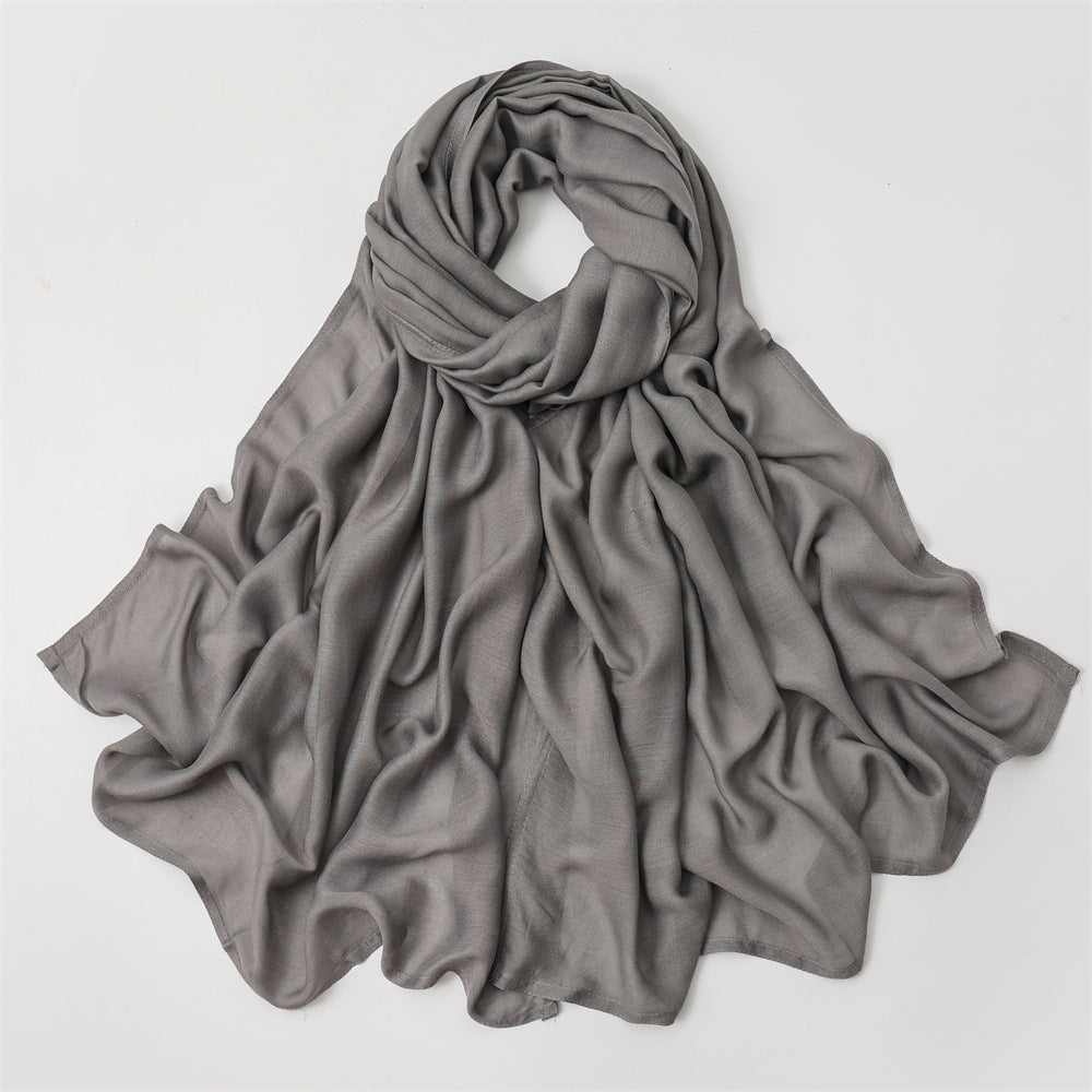 Solid Color Polyester Shawl In Dyed Black, Suitable For All Seasons, Stylish Scarf Accessory