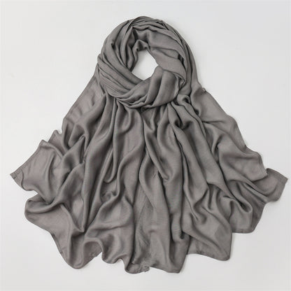 Solid Color Polyester Shawl In Dyed Black, Suitable For All Seasons, Stylish Scarf Accessory